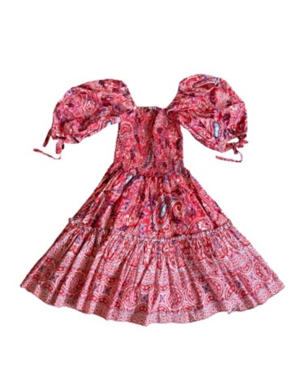 Cara Cara Lenny Paisley Border Print Smocked Tiered Mini Dress X-Small Women's